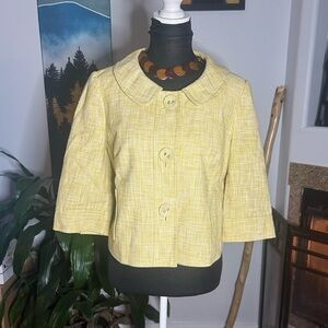 Ann Taylor Loft Tweed Blazer Jacket Yellow Size 8 3/4 Sleeves Button Front Women